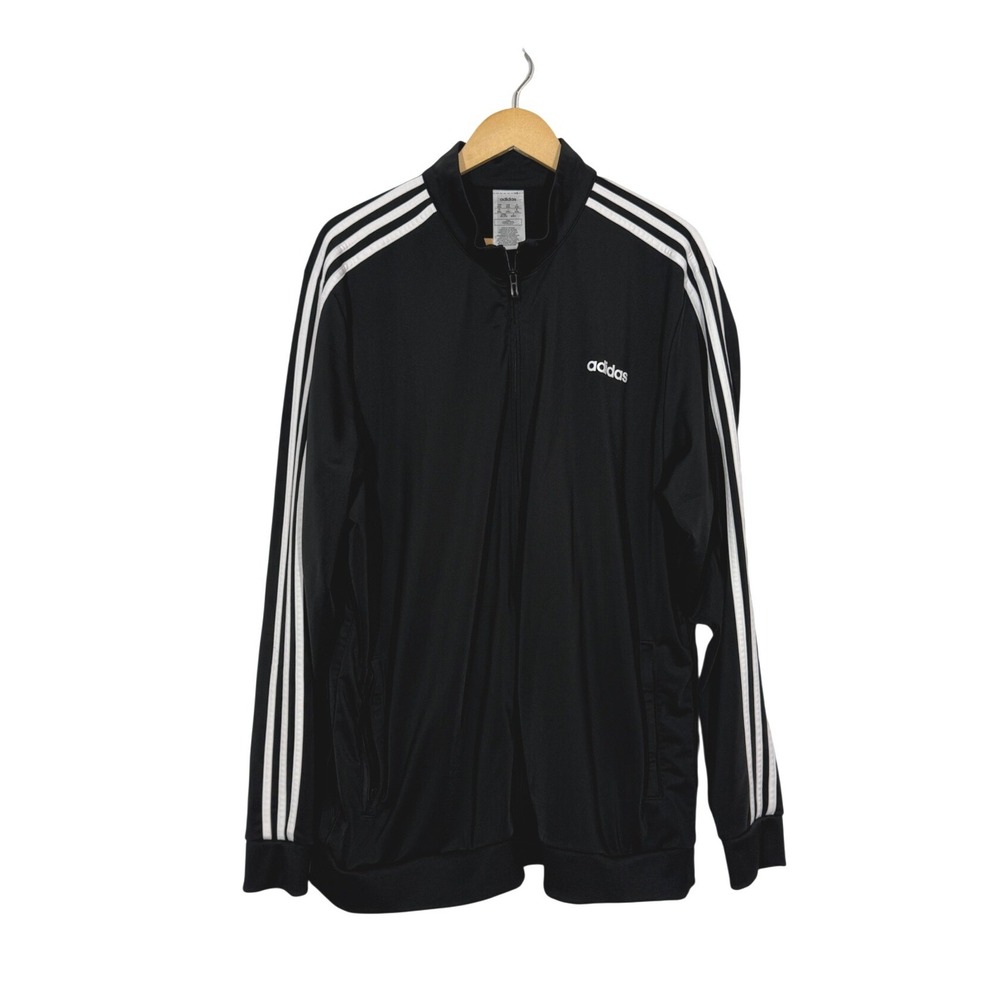 Adidas Track Jacket Mens 2XL Black White 3-Stripe Full Zip Recycled Sportswear